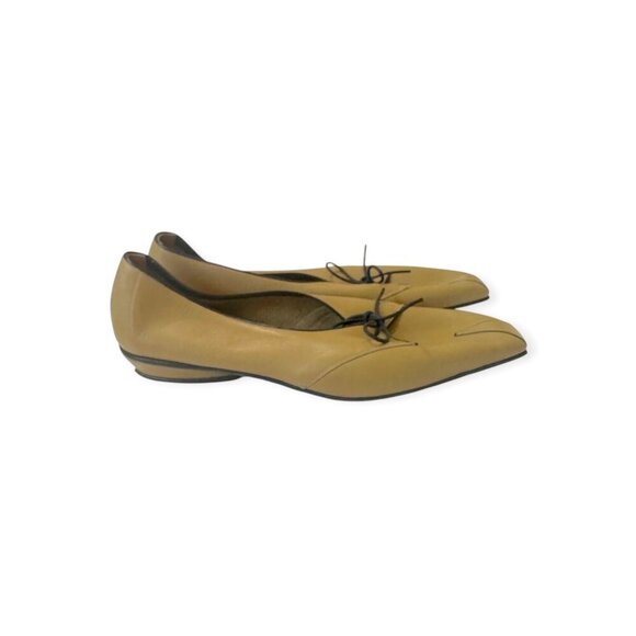 Vintage Neiman Marcus Italian Leather Flats Sz 6.5M Dark Mustard/Tan,  80s - Picture 5 of 12